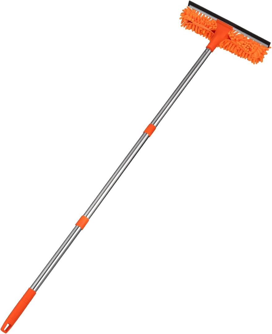 Professional 2 in 1 Squeegee Window Squeegee with 51 inch Long HandleChenille Window Eraser for Home,High-Rise Windows,Car Windshield, Mirror