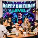 Video Inspired Game Birthday Backdrop Level 9 Happy 9th Birthday Party Banner Background 9th Boys Video Party Game Decorations Party Supplies 5×3ft