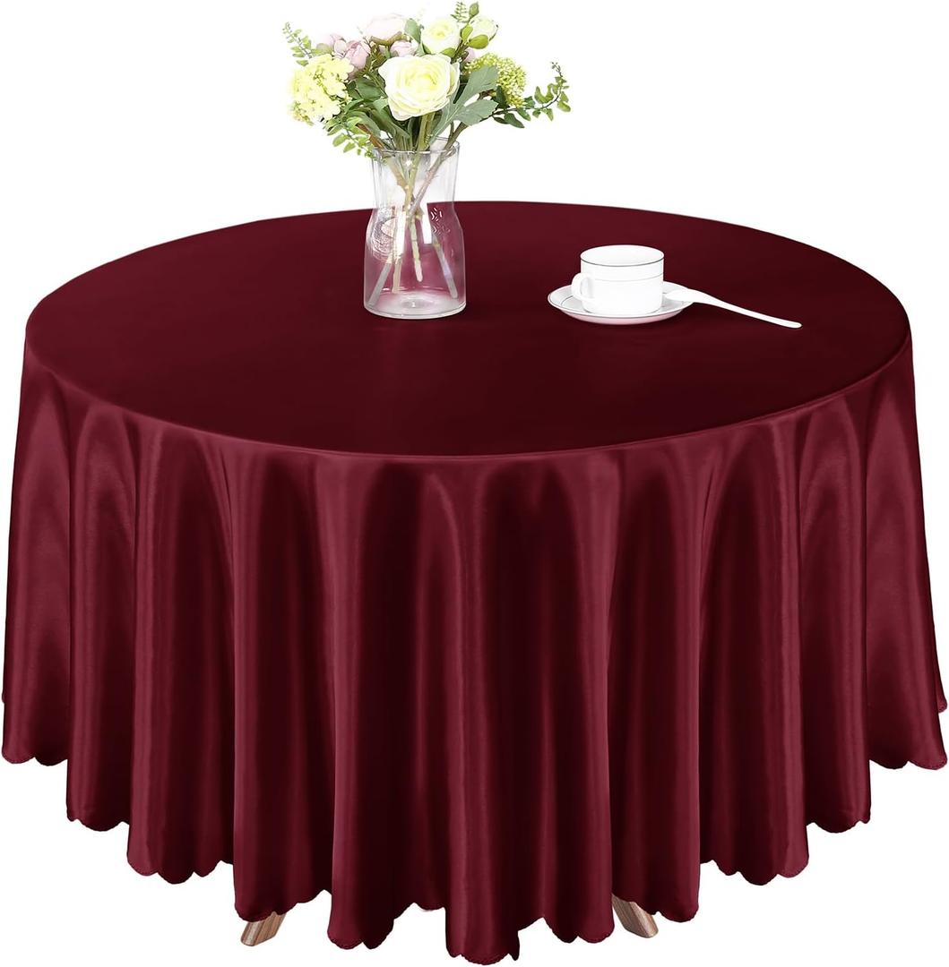 Homiest 1 Pack 84 Inch / 7ft Round Tablecloth Satin Table Cover, Burgundy Table Cloth Overlay Bright Table Decorations, Silky Satin Dining Table Cloths for Wedding Reception Graduation Banquet