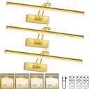 Yuichoy 3 Pack Picture Light Battery Operated for Wall, 16" Wireless Display Art Lighting for Painting with Remote, Dimmable 5200mAh Library Light, Gold Picture Frame Lights for Gallery