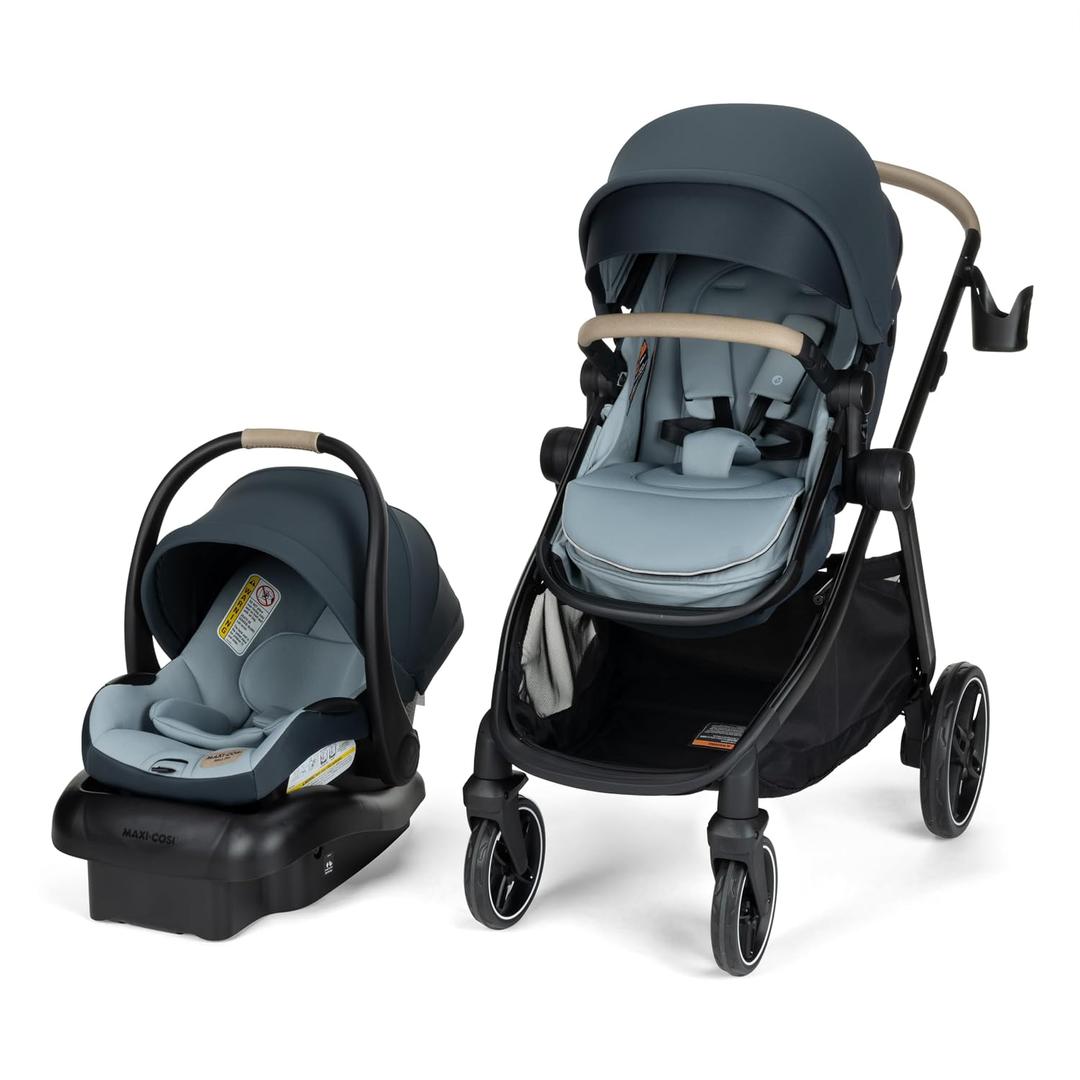 Maxi-Cosi Zelia Pro 5-in-1 Travel System with Mico Pro Infant Car Seat, Baby Stroller Combo, Reversible Seat, Large Wheels, Adjustable Handle, Newborn to Toddler, Lightweight, Seascape, Manufactured Date 11/25/2025