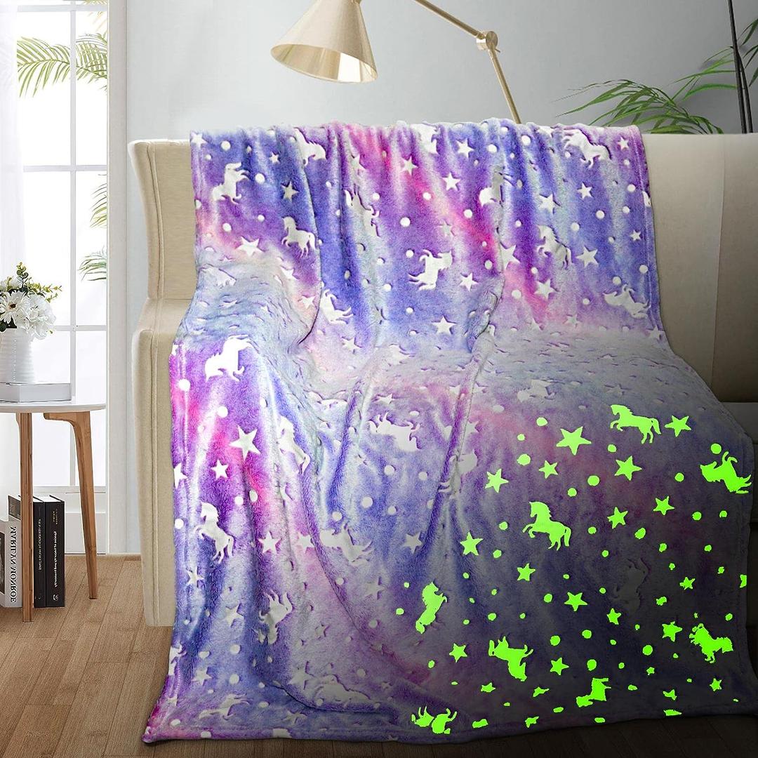 TEHALK Personalized Unicorn Blanket for Girls, Glow in The Dark, Fleece 30"x40"