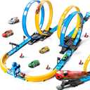 MSKOLER Car Race Track Sets for Kids 3 4 5 6 7 8 9 Years Old - Toy Car Track Set for Boys 3-5 6-8 8-12, Competitive Racing Game with 4 Small Cars, Boys Toy, Gifts Toys Cars for Toddlers Girls 3-8