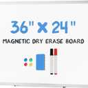 OLIXIS Magnetic White Board, Dry Erase Board for Wall 36" x 24", Whiteboard with 1 Dry Eraser & 2 Multicolor Markers & 4 Magnetic Pins, Aluminium Frame for Home, School, Office, White