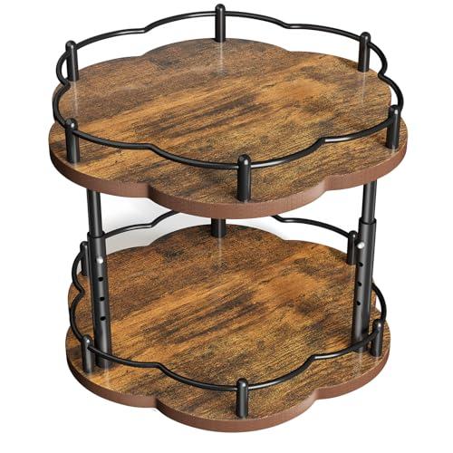 Spice Rack Lazy Susan Organizer for Cabinet, Rotating Spice Organization 2 Tier Adjustable Lazy Susan Turntable Spice Cabinet Organizer for Kitchen Countertop & Pantry, Wood 10 Inch Seasoning Storage