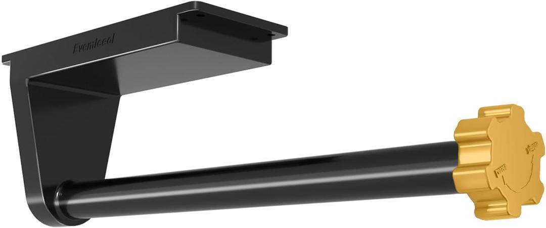Paper Towel Holder Under Cabinet Wall Mount Black Self Adhesive or Drilled with Gold Nut for Kitchen Bathroom RV Garage