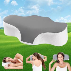 Bespilow Travel Pillow for Sleeping - Memory Foam Cervical Neck Support Pillow for Pain Relief, Camping Pillows for Side, Back and Stomach Sleepers, Cool Cover & Storage Bag for Backpacking,Road Trip