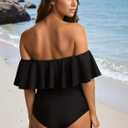 Summer Mae Off Shoulder Ruffle Maternity One Piece Swimsuit, Black Breastfeeding Bathing Suit for Women, Flounce Pregnancy Swimwear (M)