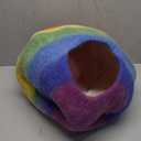 Woolygon Premium Felt Cat Cave Bed  Wool Kitty Beds Handcrafted Kitten Caves Bed for Indoor Cats - Made from 100% Eco-Friendly Merino Wool, Foldable Cat Hidewawy Covered Cat House Pod (Rainbow Twist) (Medium)