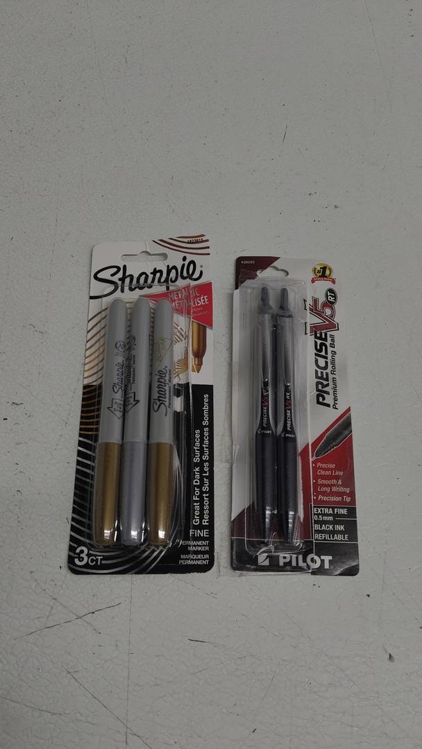 Sharpie 1823815 Metallic Fine Point Permanent Markers Assorted Colors 3 Count, PreciseV5 Premium Rolling Ball, Pack 2