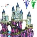 PINVNBY Aquarium Resin Castle Decoration Fish Tank Driftwood Castle Cave Hideouts House Plants Supplies Accessories(Purple)