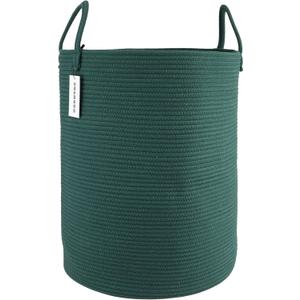 Cotton Rope Laundry Basket Hamper for Clothes Woven Storage Basket for Living Room Bedroom Boho Tall Rope Baskets for Blanket Toys Pillow Towels Baby Nursery Hamper Bin (Large, Dark Green)