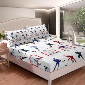 Feelyou Ice Hockey Fitted Sheet Kids Sports Event Bedding Set Hockey Player Bed Sheet Set for Boys Room Decor Lightweight Bed Cover Twin Size with 1 Pillow Case (Twin(39"x75"))