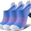 BRISIRA Coolmax Bamboo Viscose Kids No Show Socks Compression Athletic Running Sports Boys Socks Ankle Cushioned for Youth (Large, 3 Pairs Blue)