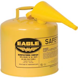 Eagle 5 Gallon Type I Yellow Safety Gas Can for Diesel | Flame Arrester, Self-Closing Lid, and F-15 Funnel, Made in the USA, Galvanized Steel Flammable Storage Can, UI50FSY