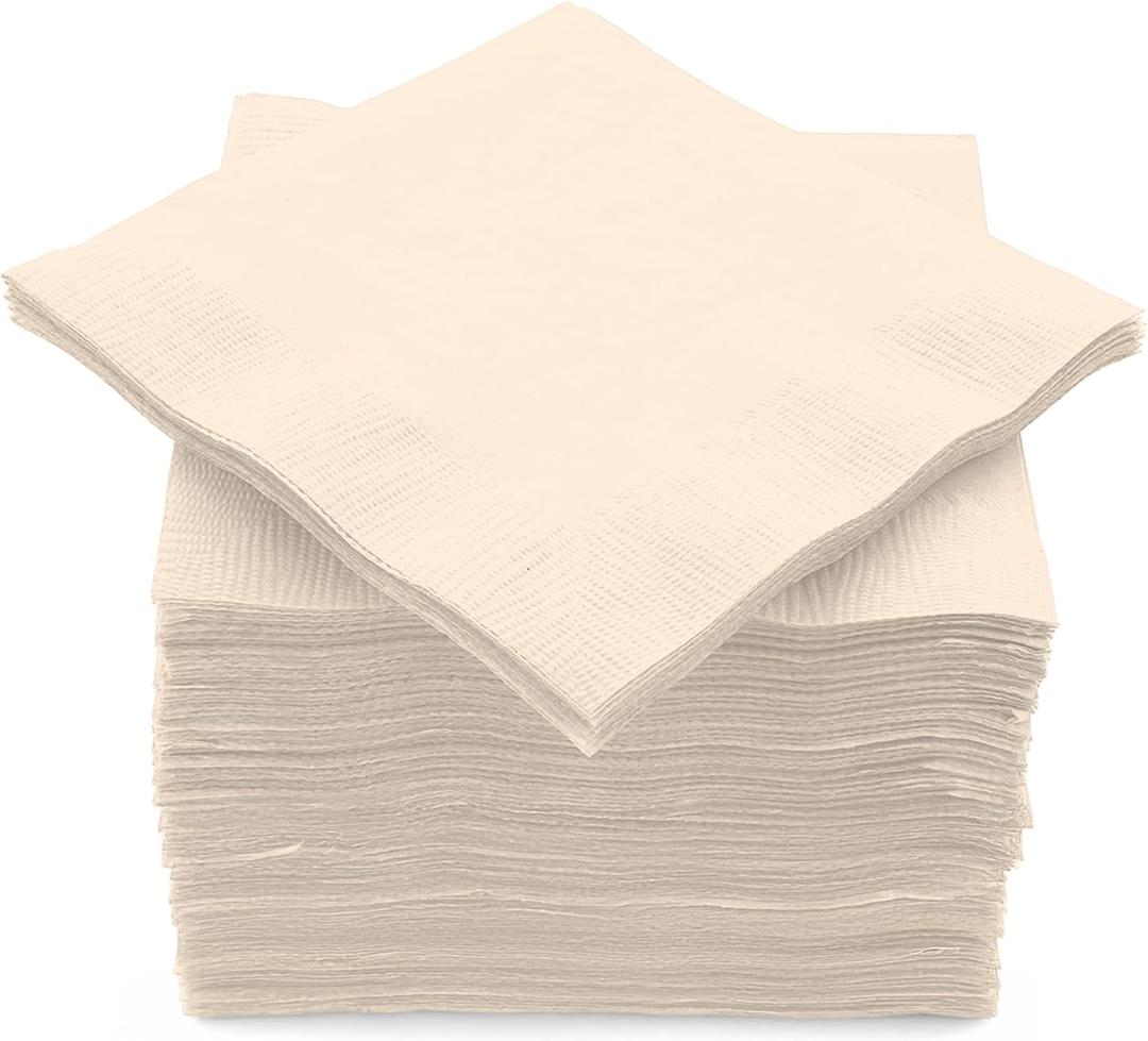 Cocktail Napkins Disposable, Ivory Beverage Napkins Soft and Absorbent Paper Napkins for Dinner, Party, Wedding, Or Every Day Use, 5” x 5” 2 Ply Party Napkins, Pack of 100 - By Amcrate