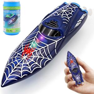 Mini Remote Control Boat RC Boat 2.4Ghz 360 Rotating LED Lights bulit-in Rechargeable Battery Swimming Pool BathtubToys Remote Control Boats for Kids 8-12 Years Birthday Gift Spider
