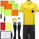 Soccer Referee Jersey, 7PCs Soccer Referee Kit, Referee Cards, Whistle, Socks, Flags, Soccer Referee Costume for Adult (Medium-Large, Yellow)