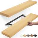 BAYKA Floating Shelves, 22.5 inch Rustic Wood Wall Mounted Shelves Bathroom, Bedroom, Living Room, Kitchen, Hanging Shelf for Books/Storage/Decor (Oak-Toned,Set of 2) (E. Light Oak-toned - Mid-century Revival Style)