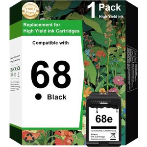 68e Black Ink Cartridge 1 Pack Replacement for HP Ink 68 68e 68XL Black Ink Series Works for Envy 6152e, 6155e, 6552e, 6555e, 6558e Printer 68 Ink (1 Black)