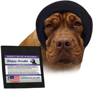 Happy Hoodie The Original Dog & Cat Calming Band - American Brand - Anxiety Relief/Noise Protection-Grooming-Thunder-Fireworks (X-Large, Black) - Since 2008