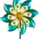 DREAMYSOUL Metal Garden Pinwheels, 9.6" Dia*40" H Kinetic Wind Spinners, Outdoor Spinners for Yard and Garden Art Lawn Decor (Cyan)
