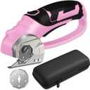 Cordless Electric Scissors, 4V Box Cutter & Cardboard Cutter with 2 Titanium Blades - Rotary Cutter with LED Light for Fabric, Leather, Carpet, Plastic, Crafting + Storage Case (Pink)