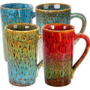 20oz Porcelain Colorful Coffee Mugs Set of 4, Large Tall Coffee Mugs with Handles, Modern Ceramic Coffee Cups for Tea, Cocoa, Milk, Gifts for Women Men