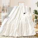 MAXEVE Heated Blanket Electric Throw 50"x60" Faux Rabbit Fur Sherpa Blankets with 6 Heating Sets & 12 Hours Auto Off, Warm Gifts for Grandma Wife, ETL Certification (White)