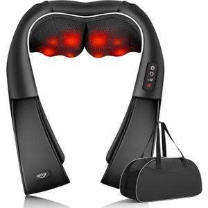 ALLJOY Neck Massager for Pain Relief Deep Tissue with Heat, HSA 3D Kneading Shiatsu Neck and Back Massager for Shoulder Full Body Home Office Car Use FSA, Birthday Gifts for Dad Men Mom Women (Black-corded)