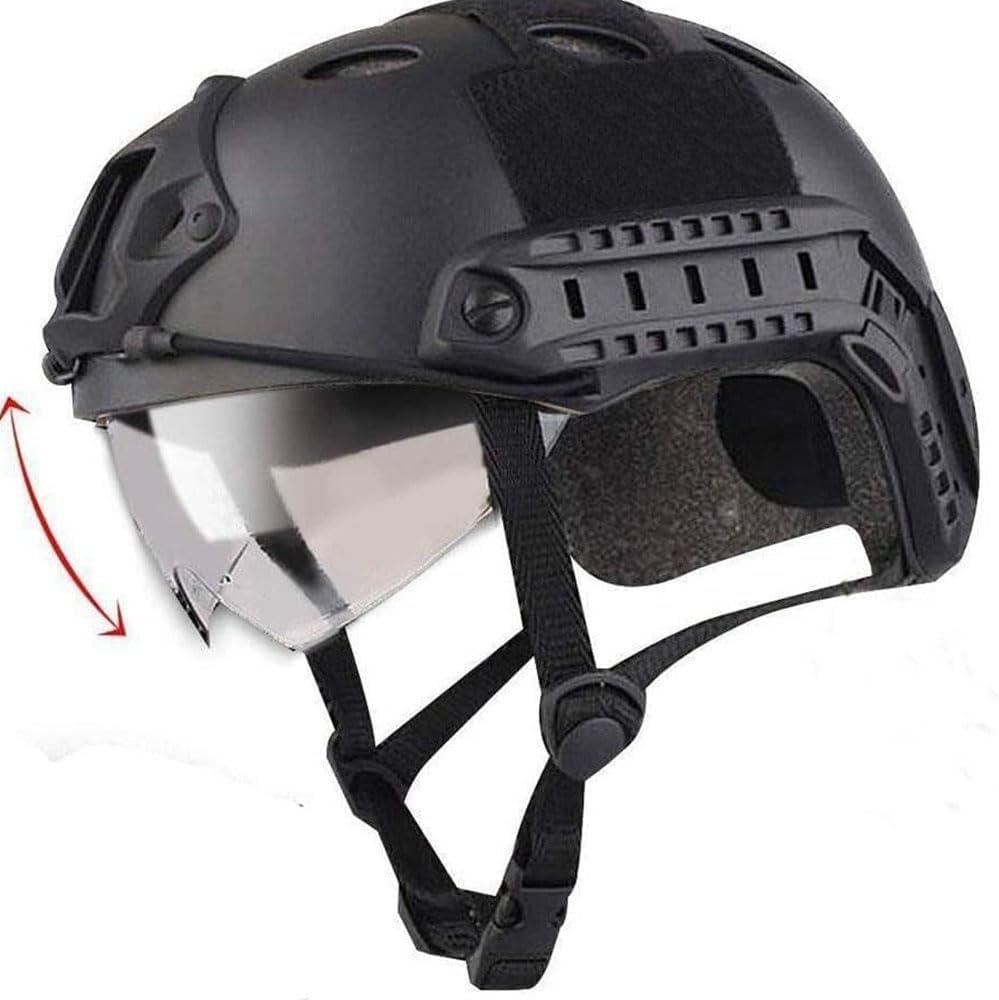 Airsoft Helmet,Fast PJ Type Helmet with Airsoft Goggles Front NVG Mount and Side Rail for Airsoft/Paintball Outdoor Activities, Medium