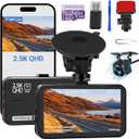 Dash Cam Front and Rear, Dash Camera for Cars WiFi/APP Control Dual Dashcam W/ 64GB Card, 2.5K Dash Cam Front+1080P Rear Car Camera W/Super Night Vision, Loop Recording, GSensor, Max Support 256GB