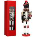 Hungdao 15 Inch Black Christmas Nutcracker Decor Wooden African American King Figure Black Santa Xmas Festive Soldier Nutcracker Christmas Ornaments Gift for Tabletop Holiday Winter Indoor