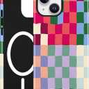 Jusy Compatible with MagSafe Checkerboard Phone Case for iPhone 15, Cute Aesthetic Checkered Magnetic Soft TPU and Hard PC Protective Phone Cover for Women GirlsShiny - Colorful