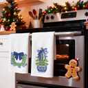 Christmas Chinoiserie Kitchen Towels Decor,Blue Bow Coquette Christmas Tree Towels Gifts,Blue Christmas Hand Towels for Bathroom Kitchen,Grandmillennial Decor, 16x24 Inches Set of 2