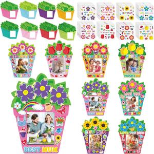 Fuutreo 96 Packs Mother's Day DIY Craft Kits for Kids Flower Love You Mom DIY Picture Frames with Stickers Paper Photo Frames Happy Mother's Day Gifts Craft for Party Decor Classroom Kindergarten
