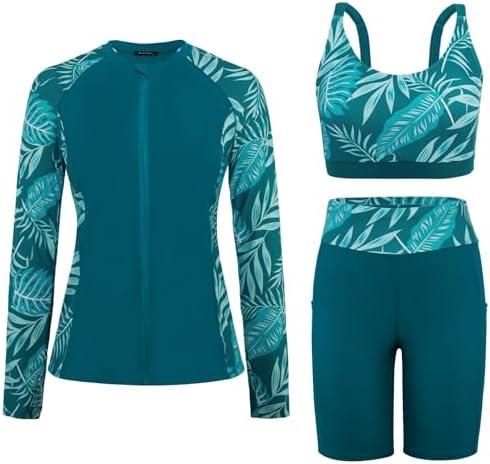 Arolina Womens Rash Guard Long Sleeve Swim Shirts Swimsuit 2025 Bathing Suit with Womens Swim Shorts & Two Pockets, Size 22 W