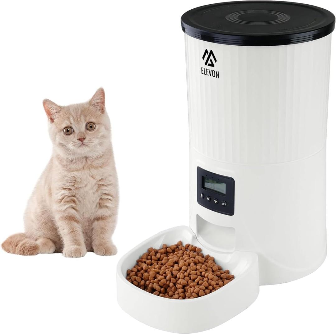Elevon 4L Automatic Cat Feeder  Programmable Dog & Pet Food Dispenser with 10s Voice Recorder, Portion Control, Desiccant Bag, Auto Pet Feeder for Cats and Dogs (White)