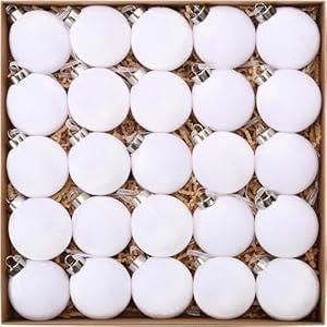 Sea Team 25-Pack Flocked Velvet Cloth Christmas Tree Ball Ornaments Set, Hanging Velour Baubles, Shatterproof Plastic Decorations for Xmas Tree, Wreath, Garland, 60mm/ 2.36 Inches, White