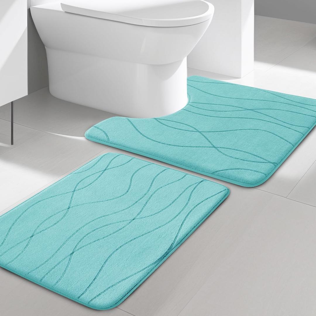 YIHOUSE Memory Foam Bathroom Rug Sets 2 Piece, Ultra Absorbent Bath Mat for Bathroom - Non-Slip Machine Washable & Dry Quickly, 2 Piece Bathroom Mat Set,Teal (1'5" x 2')
