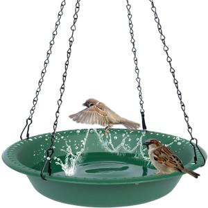 OVZILKI Bird Bath for Outside Heavy Duty, 14 inch BirdBath Bowl Only with Rust-Proof Black Chains for Outdoor, Hanging Bird Bath Hanging Bird-Feeder for Garden Backyard Decor (Green 1 Pack)