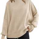 ANRABESS Women Oversized Sweaters Batwing Long Sleeve 2026 Fall Outfits Crewneck Casual Knit Side Slit Fashion Pullover Top (Size XL, Apricot)