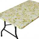 Rectangle Picnic Table Cloth, Elastic Waterproof Fitted Vinyl Tablecloths for 4 Foot Tables, Wipeable Flannel Backed Table Covers for Dining, Camping, Outdoor(Leaves,24"x48")