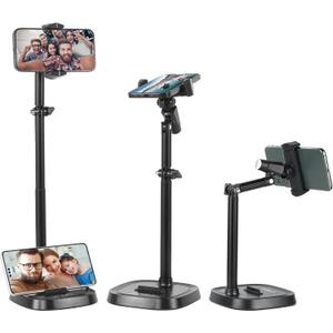 UTEBIT Cell Phone Stand, 6-15" Height Adjustable Rotating Cell Phone Holder for Desk, Retractable Cell Phone Stand,Tablet Stand Holder for 4.7"-15.6" Screen iPhone Samsung, iPad, Kindle, eBook Reader (Black)