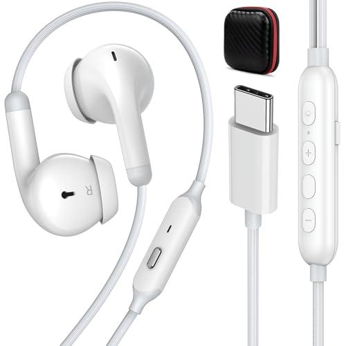 iMangoo 3 EQ Mode USB C Headphones Wired Earbuds with Microphone DAC HiFi Bass Sound Type C Earphones Plug in Ear Buds for iPhone 17 Air 16 Pro Max 15 for Samsung S25 S24 for Google Pixel 10 White