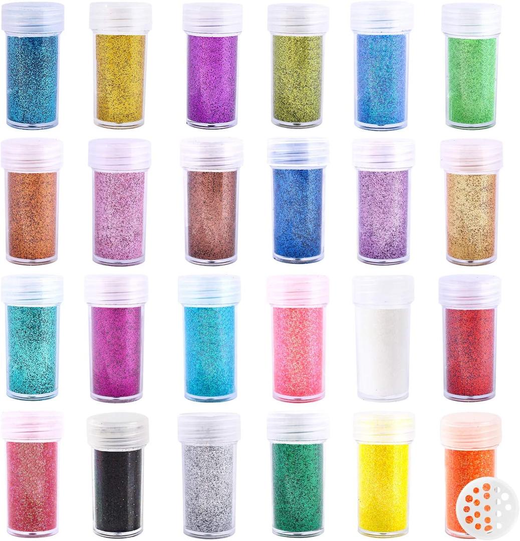 Extra Fine Glitter, Set of 24 Colors Nail Arts Face Hair Eye Lip Gloss Makeup Glitter, Slime, Tumbler and Epoxy Resin Crafts Loose Powder Shaker