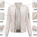 Women's Bomber Jacket Lightweight Varsity Zip Up Coat Casual Long Sleeve Windbreaker (Beige, XL)