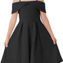 GRACE KARIN Girls Elegant Dress Off Shoulder A-Line Casual Party Dresses (Black, 8Y)