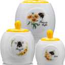 Kitchen Storage Canisters Honey Bee & Flower Pattern Ceramic Tea Coffee Sugar Canisters Set Storage Jar with Airtight Lid for Home Modern Kitchen, Set of 3