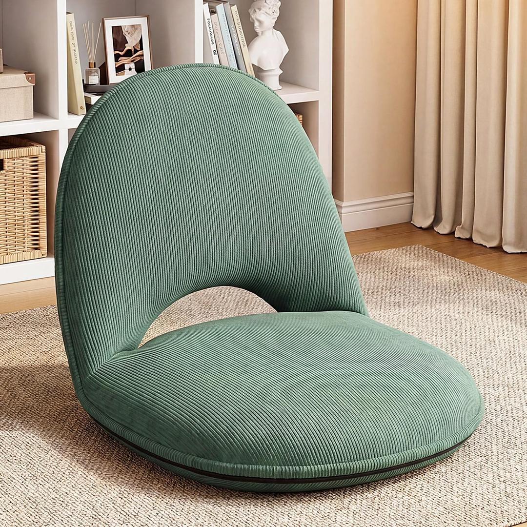 Xuhal Floor Chair with Back Support Adjustable 5 Foldable Position Floor Seat Thick Padded Tatami Seat Flexible Bleacher Recliner for Living Room Beach Bedroom Adults Meditation Reading Gaming(Green)